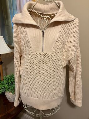 Sonoma Cream Zip-Front Cowl Knit Sweater